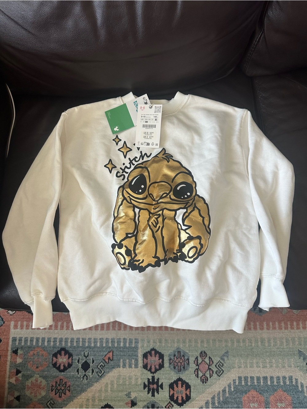 Zara White Kids Sweatshirt with Gold Stitch Graphic